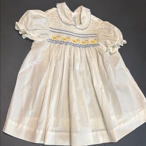 VINTAGE White Dress with Blue and Yellow Duck Details